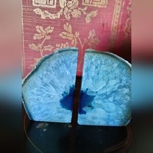 Blue Agate Geode Bookends